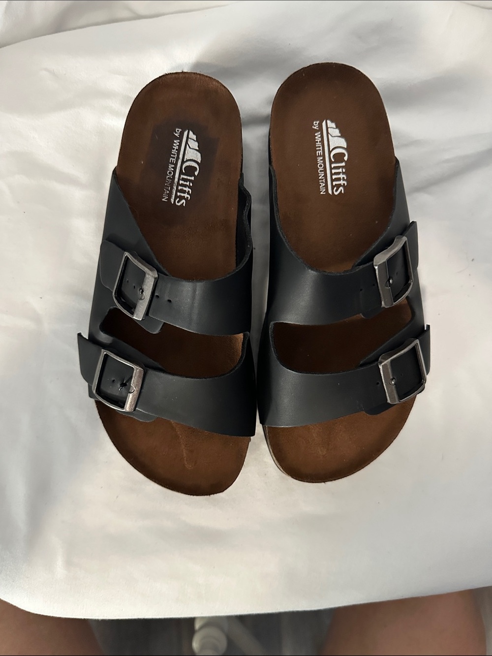 Cliffs by WHITE MOUNTAIN women’s Black Double-Strap Slide Sandals